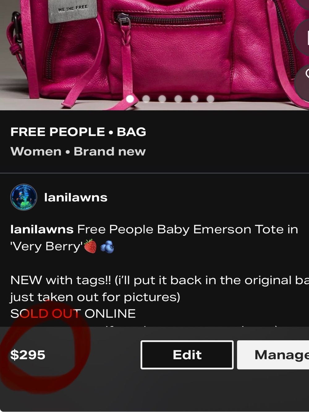 CHEAPER ON MY DEPOP!!! Free People Baby Emerson Tote in
'Very Berry'